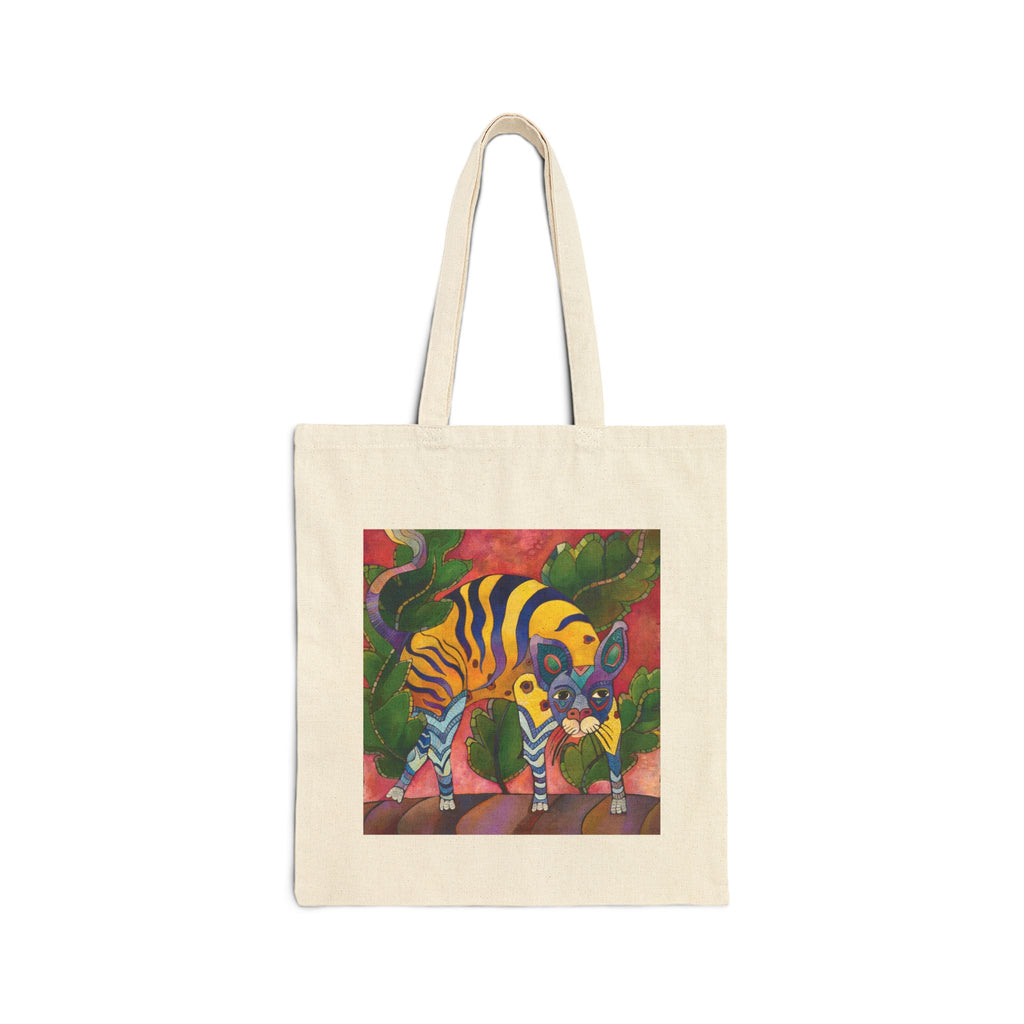 Yellow Blue Cat in Leaves Tote Bag
