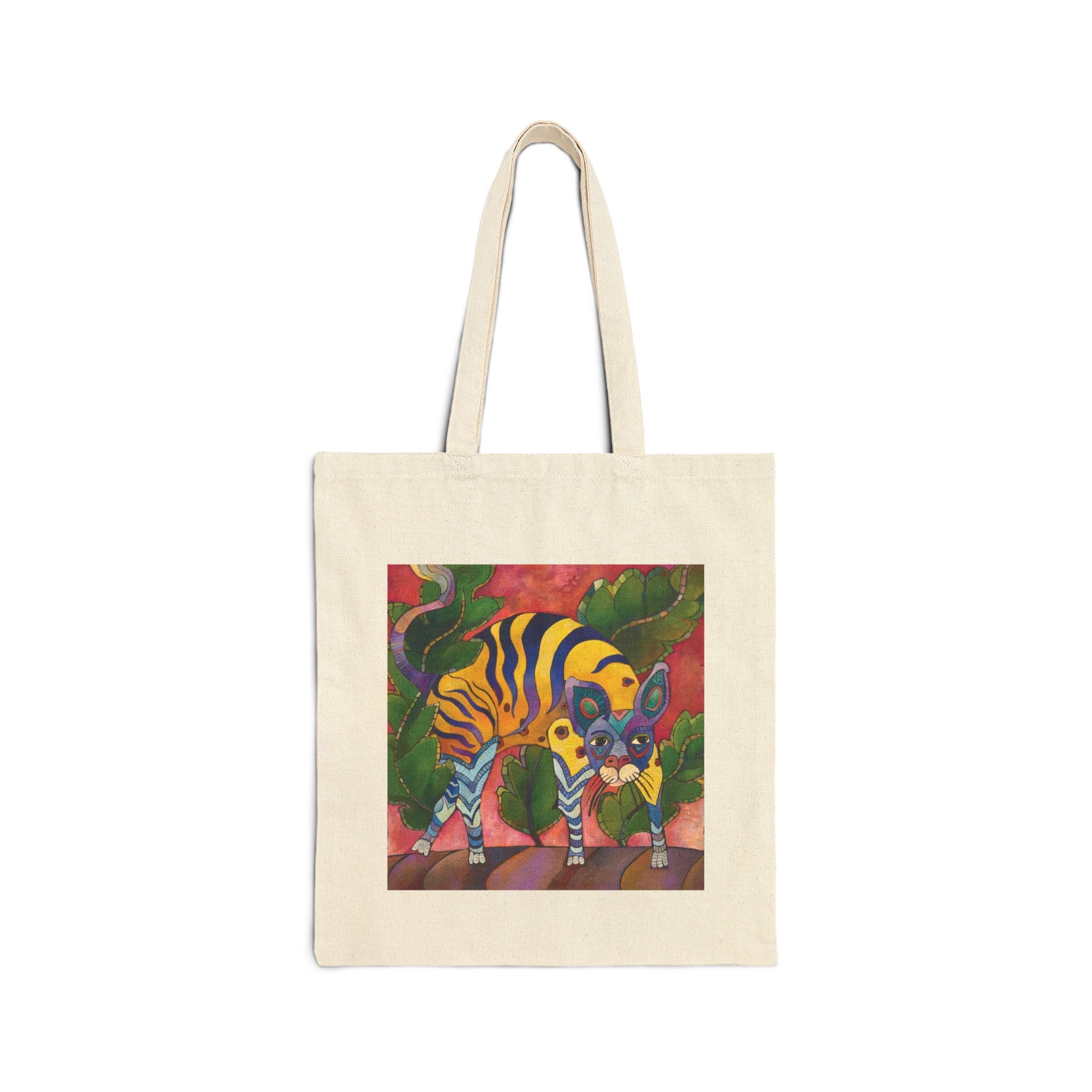 Yellow Blue Cat in Leaves Tote Bag