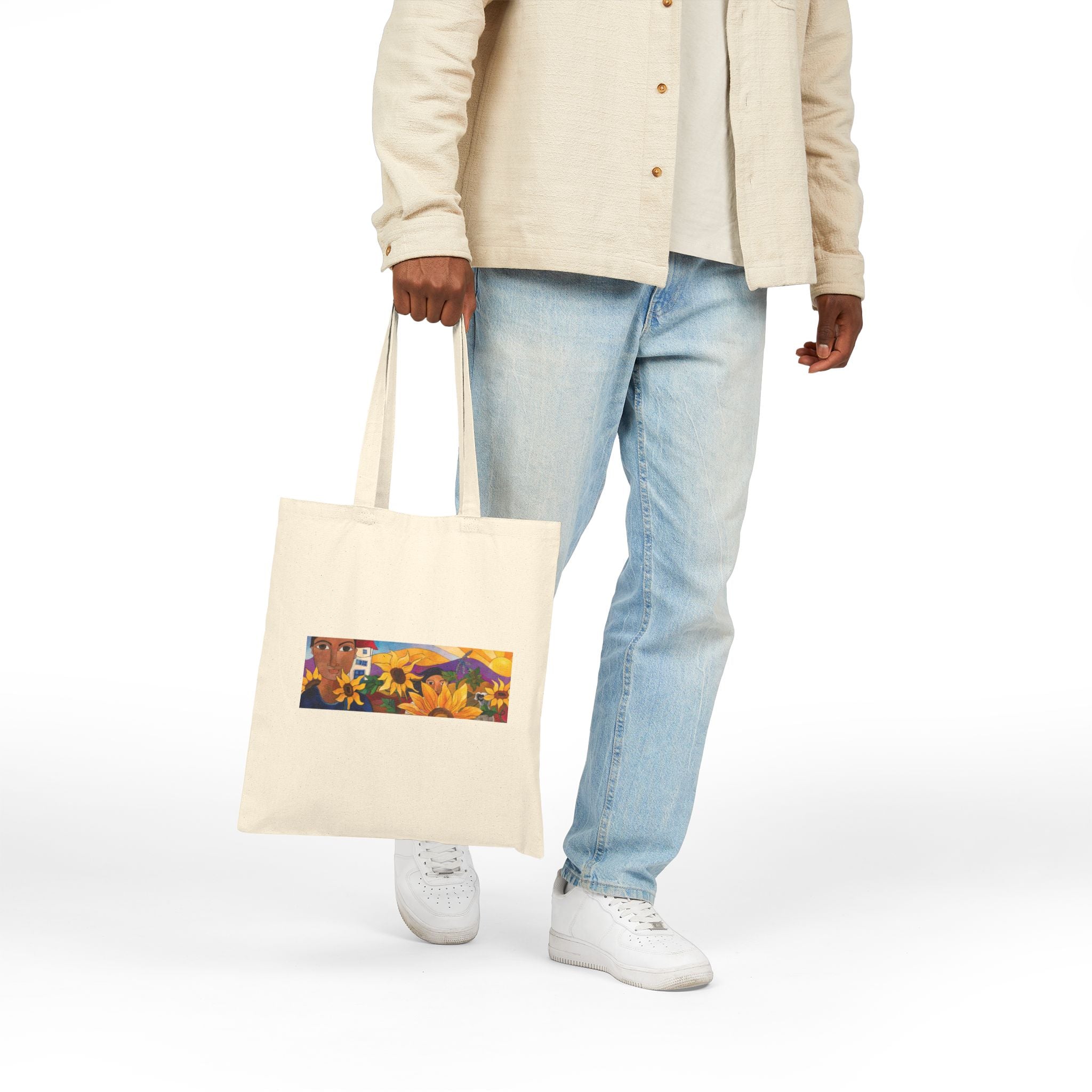 Sunflowers and Houses Tote Bag
