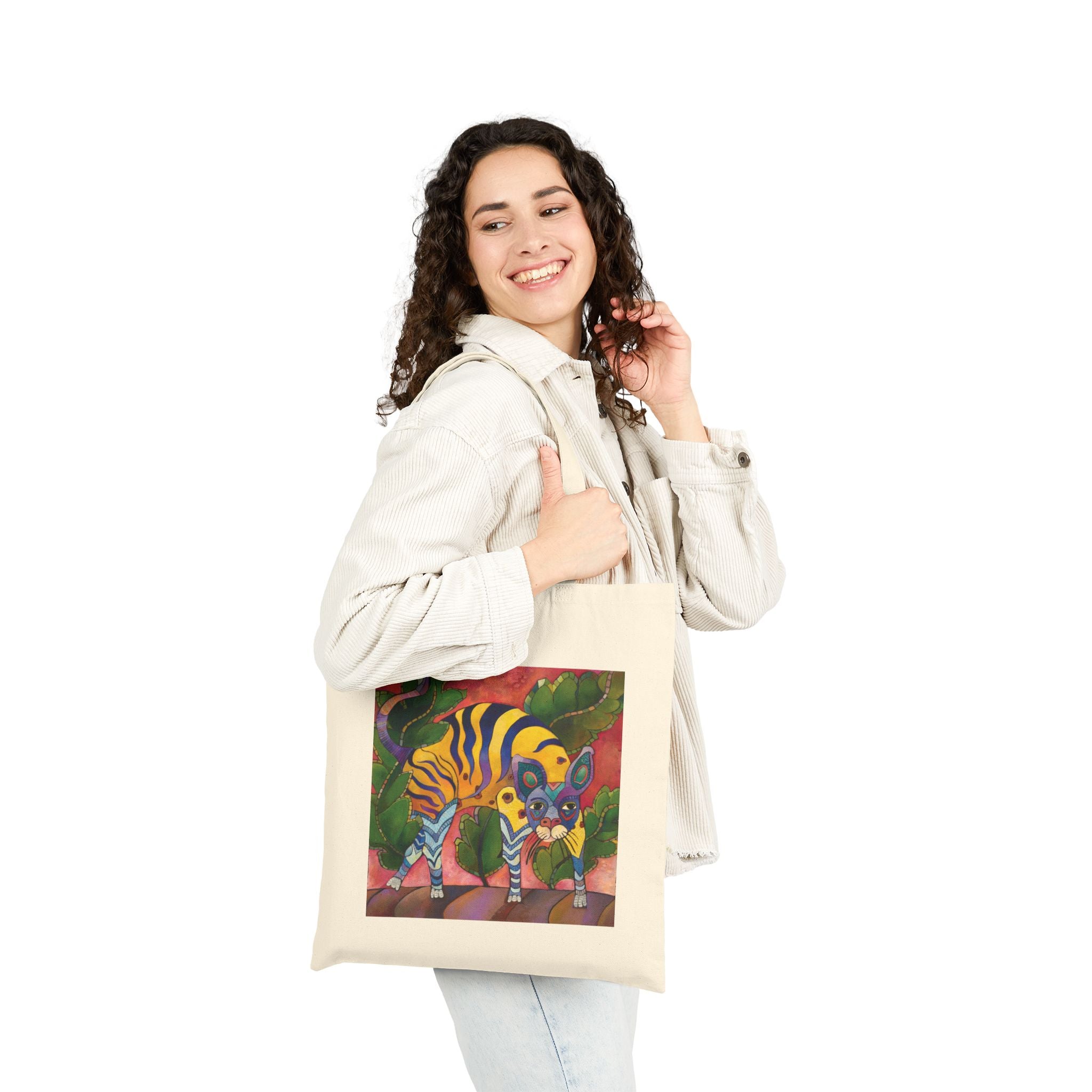 Yellow Blue Cat in Leaves Tote Bag