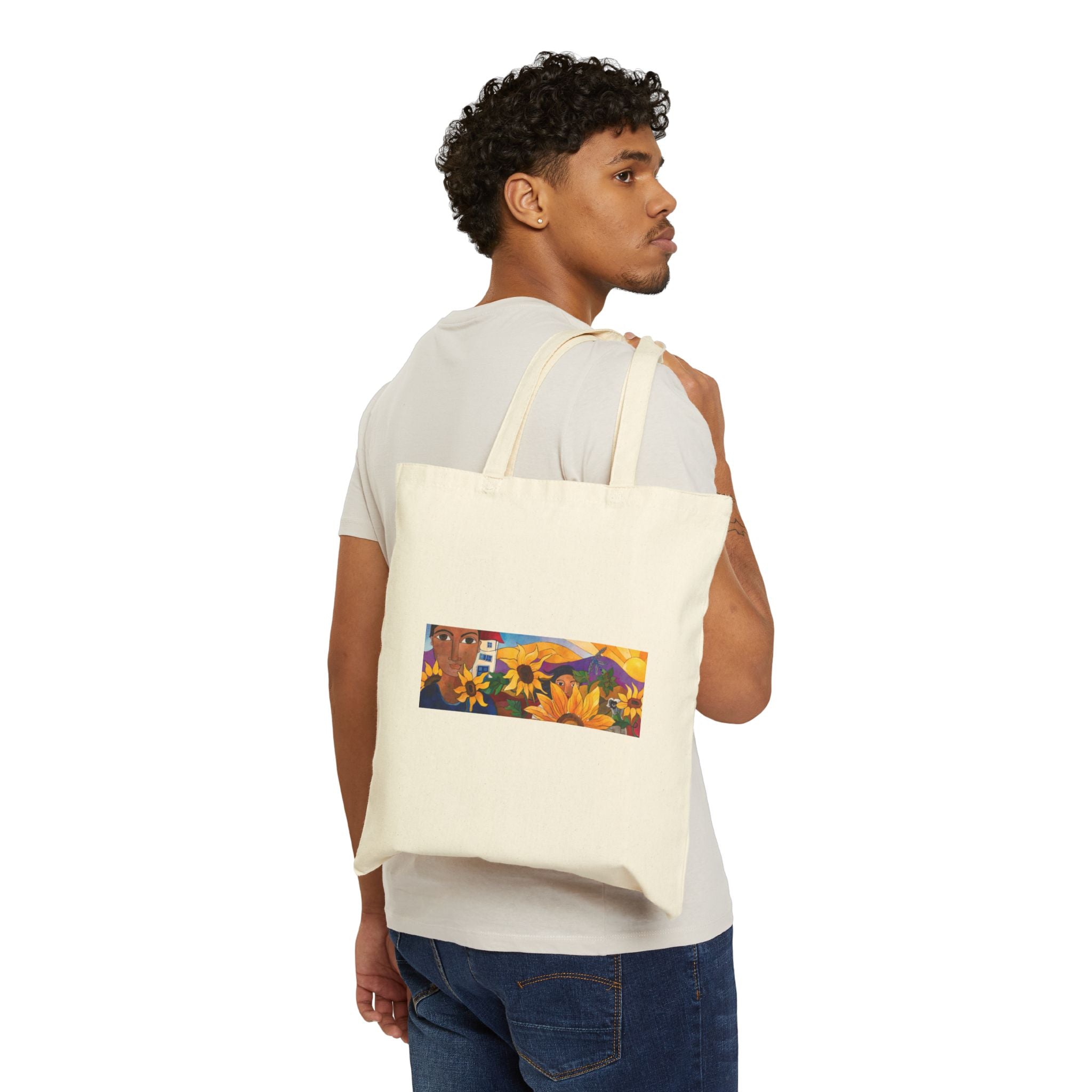 Sunflowers and Houses Tote Bag