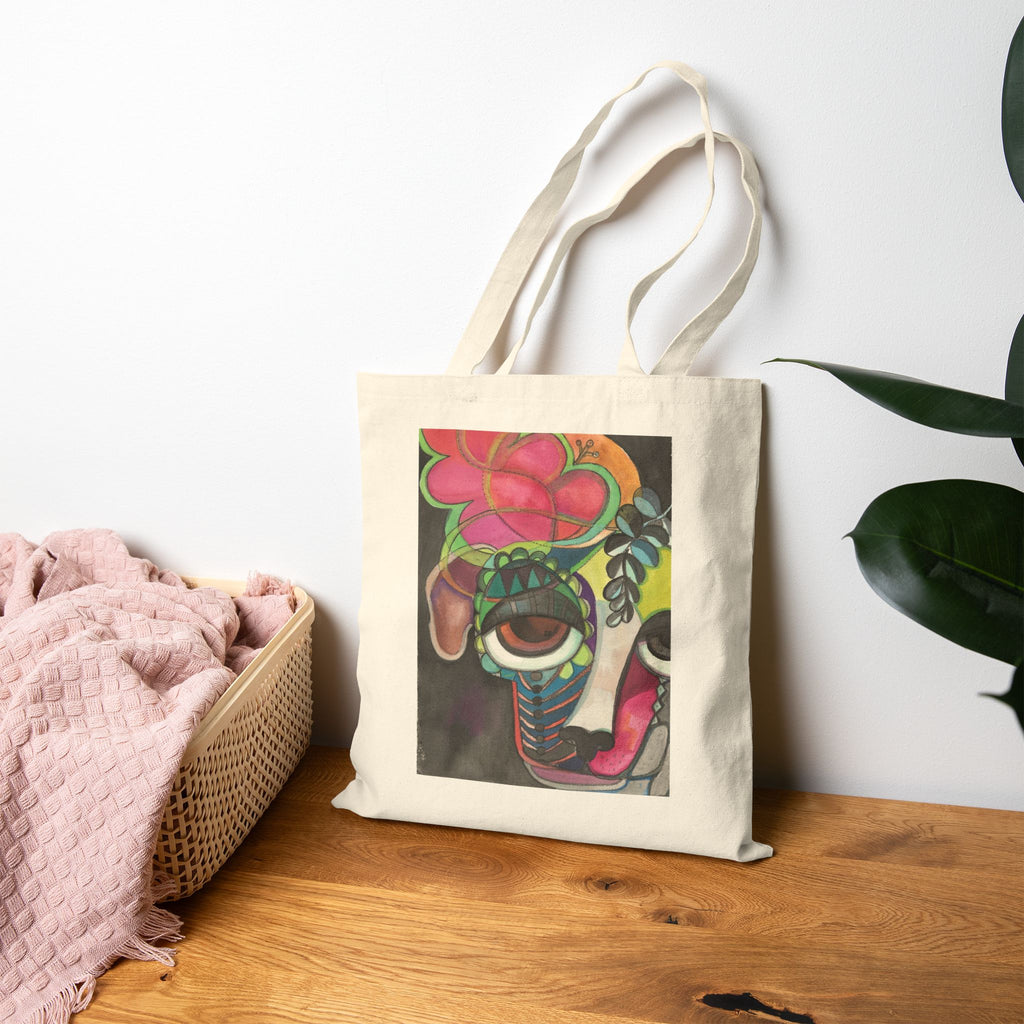 Dog with Flowers Tote Bag