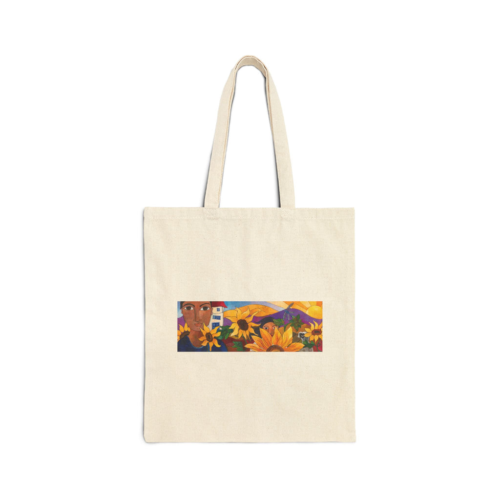Sunflowers and Houses Tote Bag