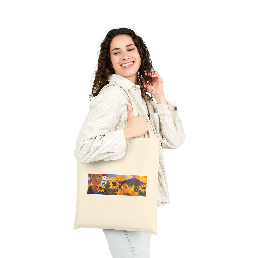 Sunflowers and Houses Tote Bag